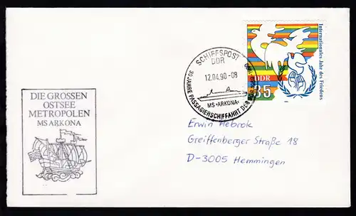 SCHIFFSPOST DDR MS >ARKONA< 30 JAHRE PASSAGIERSCHIFFAHRT DER DDR 1960-1990 
