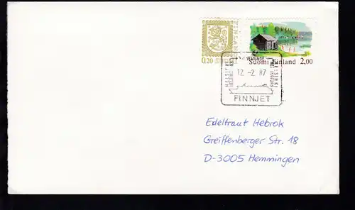 HELSINKI HELSINGFORS TRAVEMÜNDE HELSINKI HELSINGFORS FINNJET 12.2.87 auf Brief