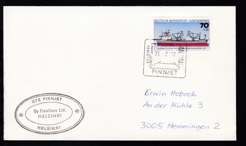 HELSINKI HELSINGFORS TRAVEMÜNDE HELSINKI HELSINGFORS FINNJET 24.7.77 + Cachet 