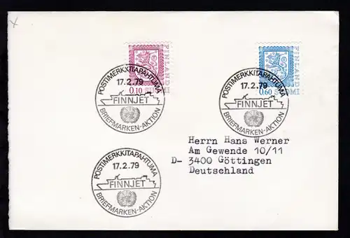 POSTIMERKKITAPAHTUMA BRIEFMARKEN-AKTION FINNJET 17.2.79 auf Brief
