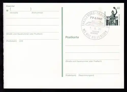 TRELLEBORG-TRAVEMÜNDE TT-Line POSTAD OMBORD M/S NILS HOLGERSSON 1.8.90 