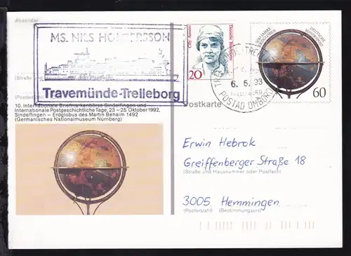 TRAVEMÜNDE-TRELLEBORG TRELLEBORG POSTAD OMBORD 6.5.93 + Cachet 