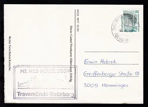 TRAVEMÜNDE-TRELLEBORG TRELLEBORG POSTAD OMBORD 6.5.93 + Cachet 