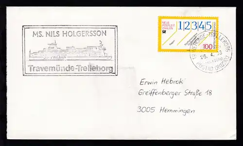 TRAVEMÜNDE-TRELLEBORG TRELLEBORG POSTAD OMBORD 26.4.93 + Cachet 