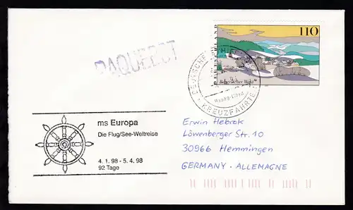 DEUTSCHE SCHIFFSPOST ms Europa Hapag-Lloyd KREUZFAHRTEN 5.4.98 + Cachet 