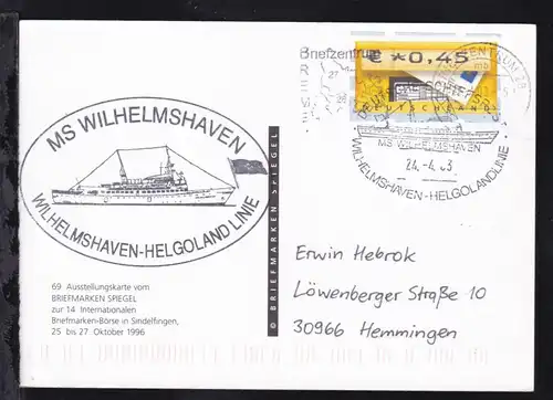 DEUTSCHE SCHIFFSPOST MS WILHELMSHAVEN WILHELMSHAVEN-HELGOLANDLINIE 24.4.03 + 