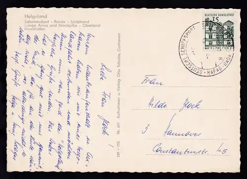 DEUTSCHE SCHIFFSPOST MS HELGOLAND HAPAG-HADAG-SEEBÄDERDIENST 9.7.65 auf