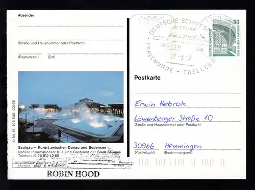 DEUTSCHE SCHIFFSPOST TT-Line MS Robin Hood TRAVEMÜNDE-TRELLEBORG 27.3.97 +