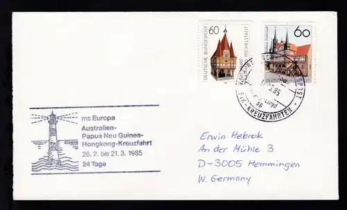 DEUTSCHE SCHIFFSPOST ms Europa Hapag-Lloyd AG PAZIFIK-KREUZFAHRT 17.03.85 + 