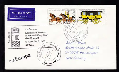 DEUTSCHE SCHIFFSPOST ms Europa Hapag-Lloyd KREUZFAHRTEN 28.4.86 + Cachet 