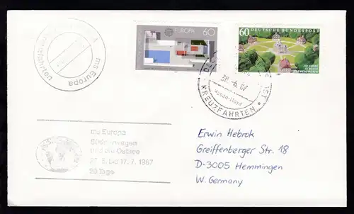 DEUTSCHE SCHIFFSPOST ms Europa Hapag-Lloyd KREUZFAHRTEN 30.6.87 + Cachet