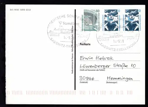DEUTSCHE SCHIFFSPOST Scandlines Fährschiff SASSNITZ SASSNITZ-TRELLEBORG 16.9.99 