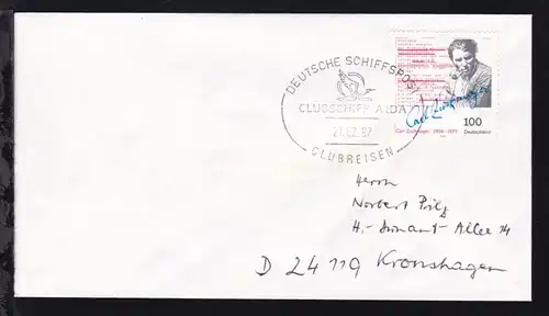 DEUTSCHE SCHIFFSPOST CLUBSCHIFF AIDA CLUBREISEN 21.02.97 (sehr schöner Stempel) 