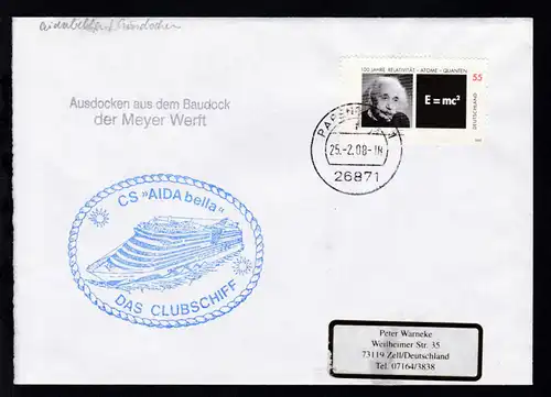 OSt. Papenburg 25.2.08 + L2 Ausdocken aus dem Baudock der Meyer-Werft + Cachet 