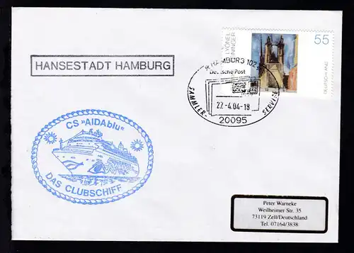 HAMBURG 102 20095 Deutsche Post SAMMLER-SERVICE 27.4.04 + R1 HANSESRADT HAMBURG 