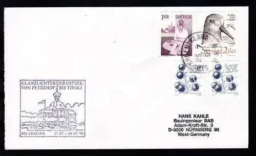 OSt. Stockholm 25.7.91 + Cachet Ganzlichter der Ostsee auf Brief, 