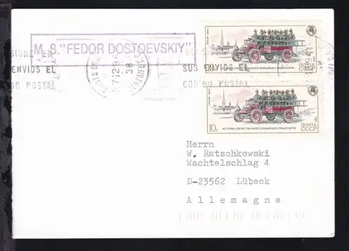 OSt. Santa Cruz de Tenerife 27.12.94 + R1 M.S. "FEDOR DOSTOEVSKIY" auf Postkarte