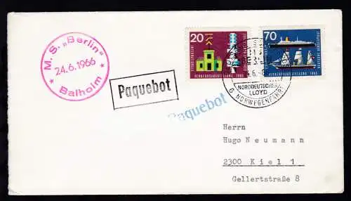 DEUTSCHE SCHIFFSPOST MS BERLIN NORDDEUTSCHER LLOYD 6. NORWEGENFAHRT 24.6.66 + 