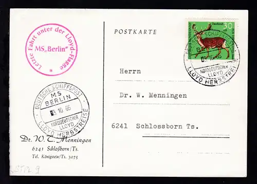 DEUTSCHE SCHIFFSPOST MS BERLIN NORDDEUTSCHER LLOYD LLOYD-HERBSTREISE 3.10.66  + 