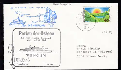 OSt. Kiel 11.8.80 + Cachet MS Berlin Perlen der Ostsee auf Brief