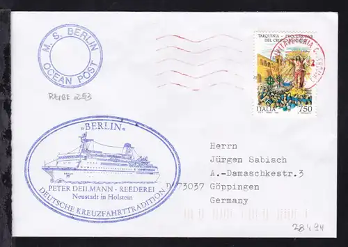 OSt. Civitaveccia 28.11.94 + Cachet MS Berlin auf Brief