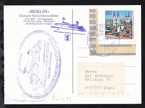 DEUTSCHE SCHIFFSPOST MS BERLIN PETER DEILMANN REEDEREI  NORWEGENFAHRT 14.5.96 + 