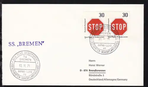 DEUTSCHE SCHIFFSPOST TS BREMEN HAPAG-LLOYDAG KREUZFAHRTEN-NORDATLANTIKADIENST 
