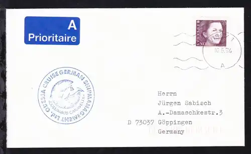 OSt. Visby 10.5.94 + Cachet MS Columbus Caravelle auf Brief