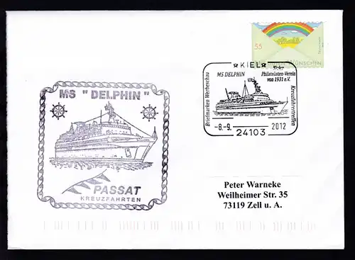 KIEL 24103 Briefmarken Werbeschau Kreuzfahrertreffen MS DELPHIN Kieler 