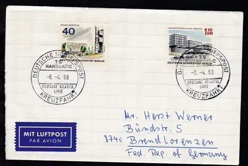 DEUTSCHE SCHIFFSPOST TS HANSEATIC DEUTSCHE ATLANTIK LINIE KREUZFAHRT 8.4.68 