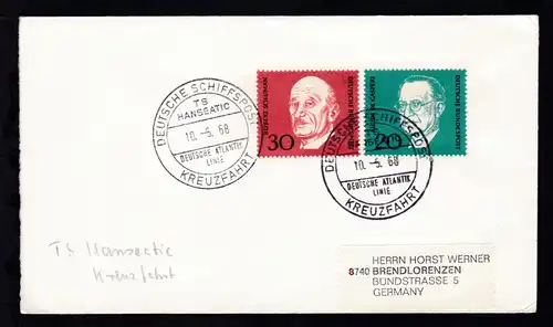 DEUTSCHE SCHIFFSPOST TS HANSEATIC DEUTSCHE ATLANTIK LINIE KREUZFAHRT 10.5.68