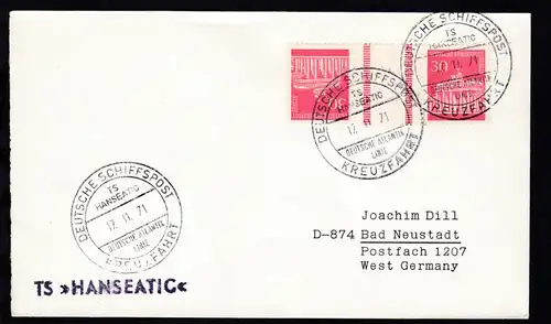 DEUTSCHE SCHIFFSPOST TS HANSEATIC DEUTSCHE ATLANTIK LINIE KREUZFAHRT 17.11.71 +