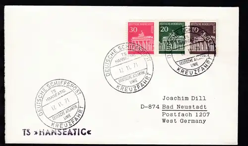 DEUTSCHE SCHIFFSPOST TS HANSEATIC DEUTSCHE ATLANTIK LINIE KREUZFAHRT 17.11.71 +