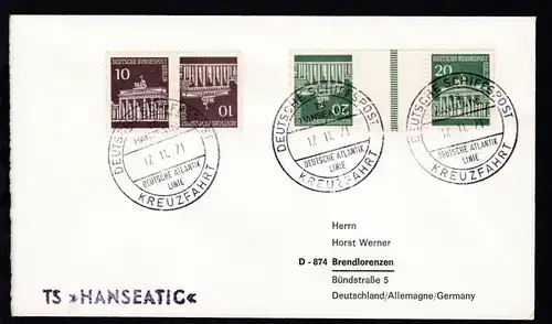 DEUTSCHE SCHIFFSPOST TS HANSEATIC DEUTSCHE ATLANTIK LINIE KREUZFAHRT 17.11.71 +