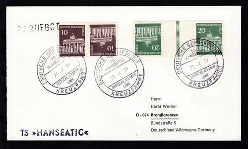 DEUTSCHE SCHIFFSPOST TS HANSEATIC DEUTSCHE ATLANTIK LINIE KREUZFAHRT 23.7.72 +