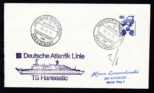 DEUTSCHE SCHIFFSPOST TS HANSEATIC DEUTSCHE ATLANTIK LINIE KREUZFAHRT 30.6.72 + 