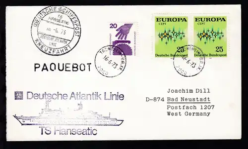 DEUTSCHE SCHIFFSPOST TS HANSEATIC DEUTSCHE ATLANTIK LINIE KREUZFAHRT 16.6.73  +