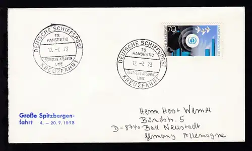 DEUTSCHE SCHIFFSPOST TS HANSEATIC DEUTSCHE ATLANTIK LINIE KREUZFAHRT 12.7.73  + 