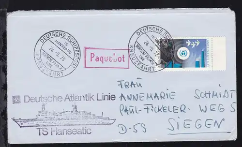 DEUTSCHE SCHIFFSPOST TS HANSEATIC DEUTSCHE ATLANTIK LINIE KREUZFAHRT 28.8.73  + 