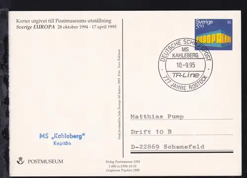 DEUTSCHE SCHIFFSPOST MS KAHLEBERG TR-Line 777 JAHRE ROSTOCK 10.9.95 + L2 