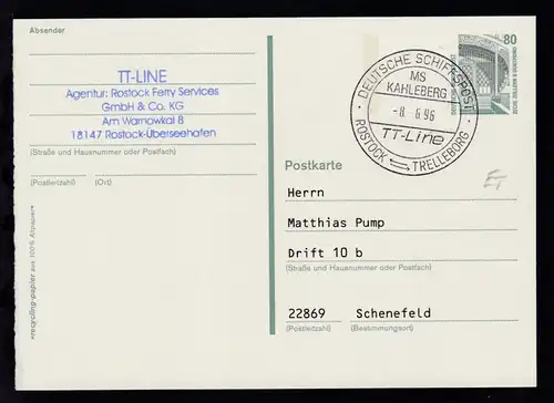 DEUTSCHE SCHIFFSPOST MS KAHLEBERG TT-Line ROSTOCK-TRELLEBORG 8.6.96 auf