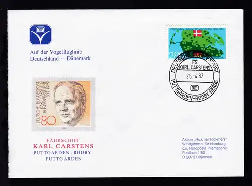 DEUTSCHE SCHIFFSPOST FS KARL CARSTENS DB PUTTGARDEN-RÖDBY-FAERGE 25.4.87 