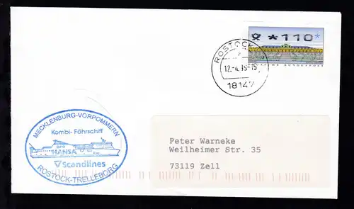 OSt. Rostock 12.4.99 + Cachet Kombifährschiff Mecklenburg-Vorpommern auf Brief