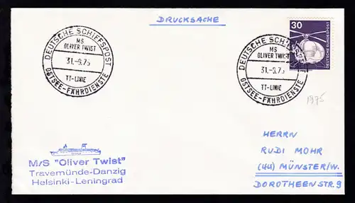 DEUTSCHE SCHIFFSPOST MS OLIVER TWIST TT-LINIE OSTSEE-FÄHRDIENSTE 31.9.75 + 