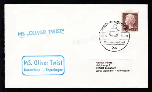 OSt. Lübeck-Travemünde 6.6.77 + L1 MS "OLIVER TWIST" + R2 MS. Oliver Twist 