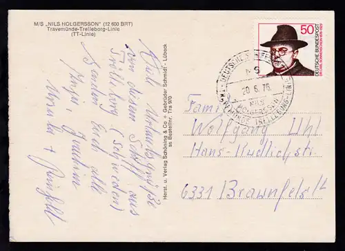DEUTSCHE SCHIFFSPOST MS NILS HOLGERSSON TRAVEMÜNDE-TRELLEBORG-LINIE 20.6.76 