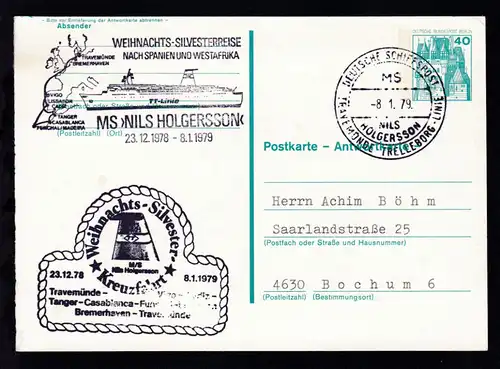 DEUTSCHE SCHIFFSPOST MS NILS HOLGERSSON TRAVEMÜNDE-TRELLEBORG-LINIE 8.1.79 + 