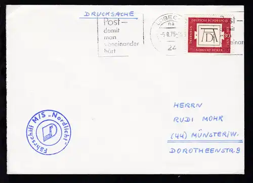 OSt. Lübeck 5.8.75 + Cachet MS Nordlicht auf Brief