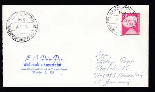 DEUTSCHE SCHIFFSPOST MS PETER PAN TRAVEMÜNDE-TRELLEBORG 25.12.75 + Cachet 