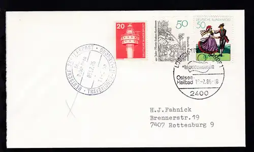 DEUTSCHE SCHIFFSPOST MS Robin Hood TT-SAGA-LINE TRAVEMÜNDE-TRELLEBORG 08.02.86 +